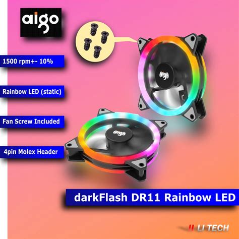 Aigo Darkflash DR11 Spectrum Rainbow LED Dual Ring Cooling PC Fan 12cm