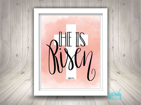 He Is Risen Easter Decor Christian Printable Cross Wall Etsy