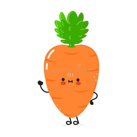 Cute Funny Carrot Waving Hand Character Vector Hand Drawn Cartoon