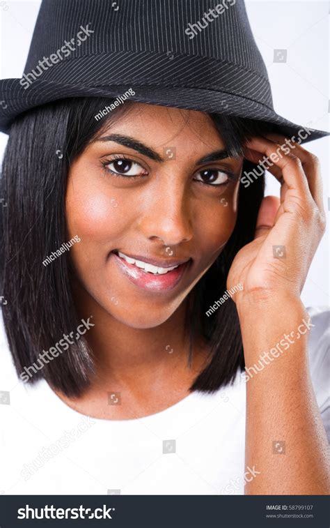 Cute Young Indian Girl Face Closeup With A Hat Stock Photo 58799107