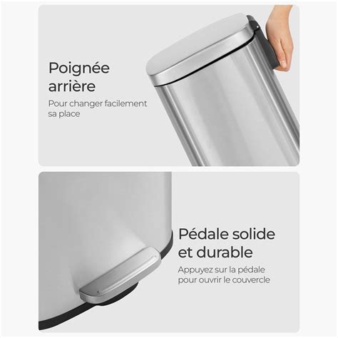 SONGMICS Poubelle 30 Litres avec Pédale en Acie poubelle songmics