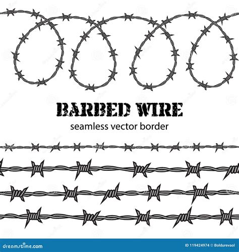 Barbed Wire Seamless Border Vector Stock Vector Illustration Of Design Black 119424974