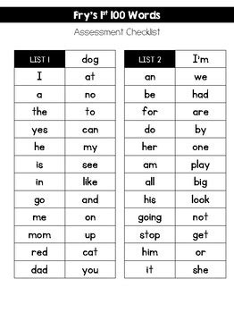 Fry Sight Word Assessment By First Grade Spaces TpT