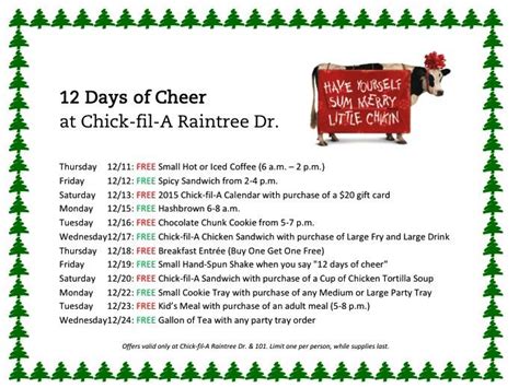 Chick-fil-A 12 Days of Cheer - Free Food B&M YMMV - Offers vary by location | Se7enSins Gaming ...