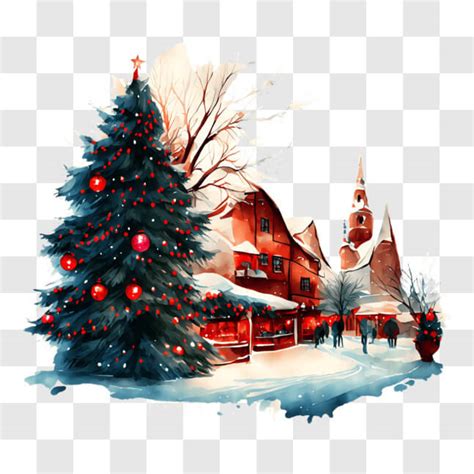 Download Winter Wonderland Festive Christmas Tree In Snowy Scene Png