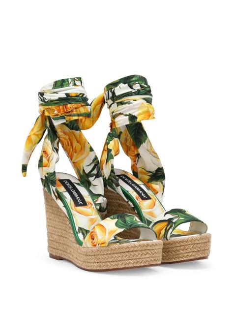 Dolce Gabbana Floral Print Wedge Sandals Green FARFETCH