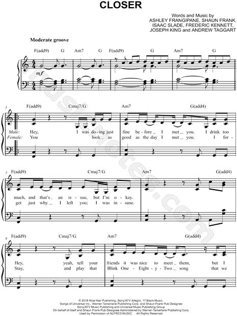 The Chainsmokers Feat Halsey Closer Sheet Music Easy Piano In C