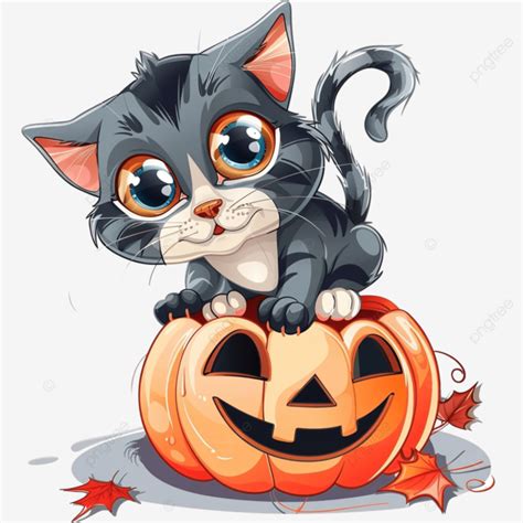 Cute Cat Sitting On Pumpkin Halloween Cartoon Halloween Banner