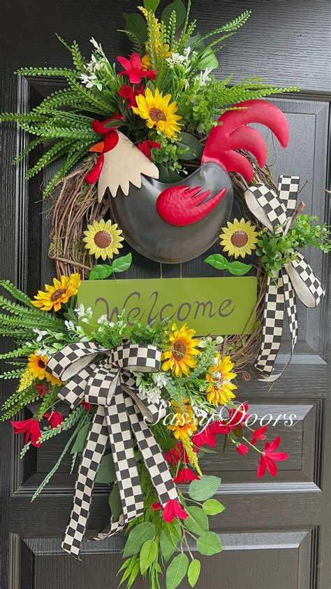 Rooster Wreath Farmhouse Wreath Rooster Front Door Wreath Etsy