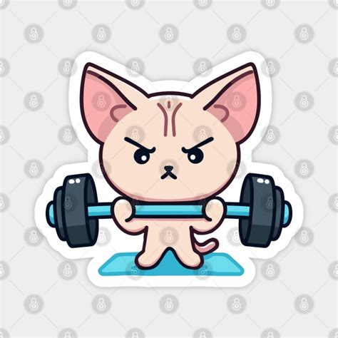 Cute Kawaii Sphynx Cat Lifting Weights In The Gym Sphynx Cat Magnet