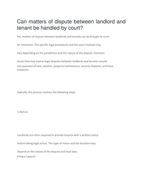 Ppt Can Matters Of Dispute Between Landlord And Tenant Be Handled By