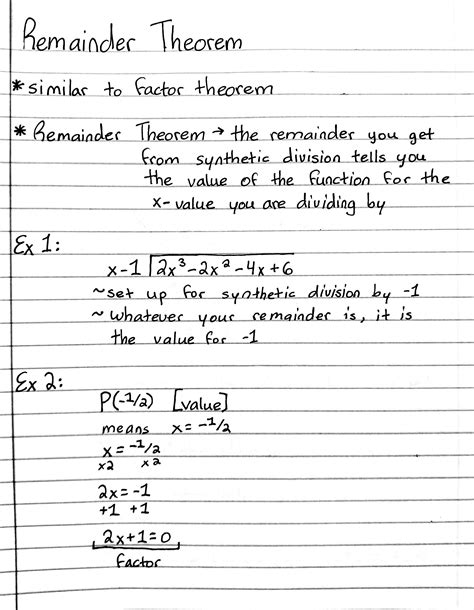 Remainder Theorem Worksheet Theorem Remainder Factor Workshe