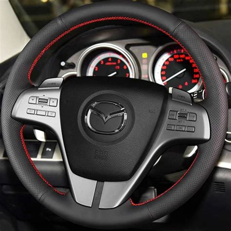 Black Artificial Leather Steering Wheel Cover Hand Stitched Car