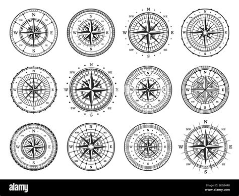 Old Compass Vintage Map Wind Rose Vector Direction And Navigation Icons North South West