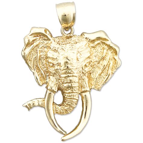 K Gold Long Tusk Elephant Head Pendant