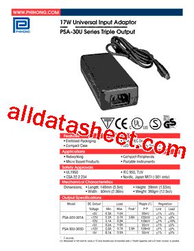 Psa U D Datasheet Pdf Phihong Usa Inc