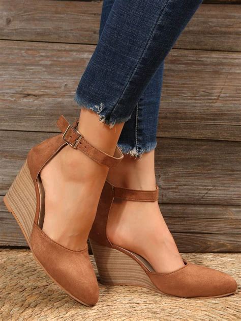 Women S Brown Peep Toe Buckle Strap Wedge Heel Platform Sole Sandals