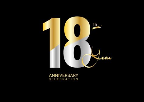 18 Years Anniversary Celebration gold and silver Vector Template, 18 ...