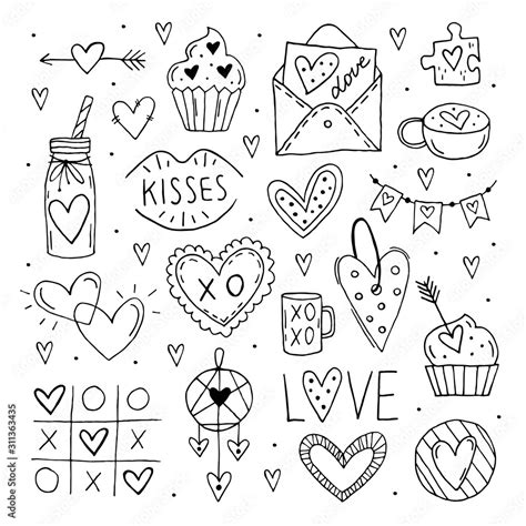 St Valentine S Day Big Doodle Set Of Elements Clipart Stickers Love