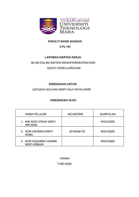 Assignment Ctu Good Fakulti Sains Gunaan Ctu Laporan Kertas