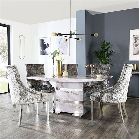 Komoro Dining Table Imperial Chairs Grey Marble Effect Chrome