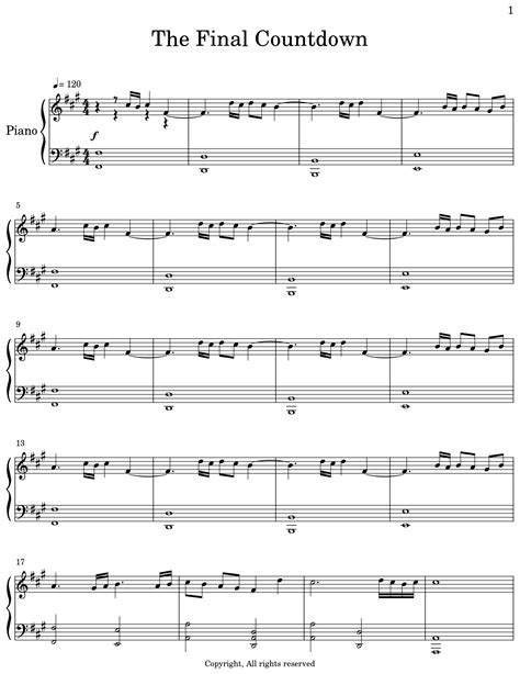 The Final Countdown Sheet Music For Piano