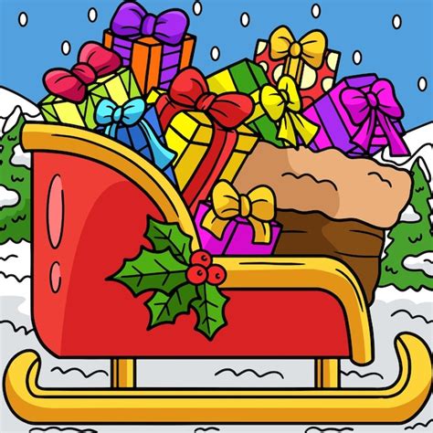 Premium Vector Christmas Sleigh Colored Cartoon Illustration