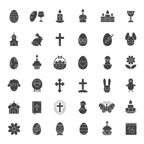 Easter Glyph Icons Set April 16 Silhouette Symbols Easter Eggs Bunny Lamb Chicken Cake