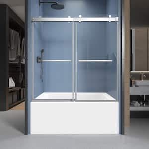 MCOCOD 60 In W X 66 In H Double Sliding Frameless Tub Door In Chrome