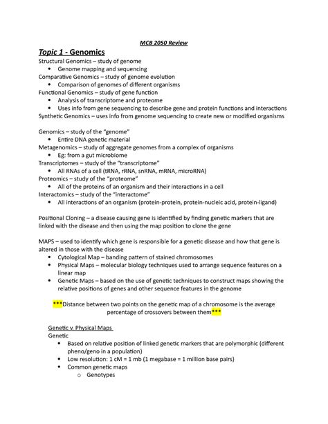 MCB 2050 Review MCB 2050 Review Topic 1 Genomics Structural