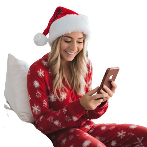 Beautiful White Girl In Christmas Pajamas Talking On Video Call Video Call Technology Woman