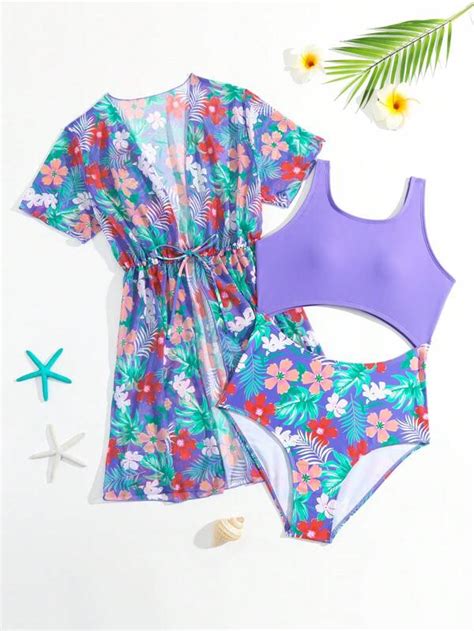 Shein Chicas Adolescentes Ba Ador Una Pieza Con Estampado Floral Con