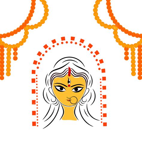 Durga Maa Face With Marigold Garlands Toran Decoration Vector Durga