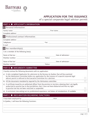 Fillable Online Barreau Qc APPLICATION FOR THE ISSUANCE Barreau Du Qu