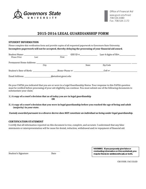 Free Printable Guardianship Form Templates Pdf Word