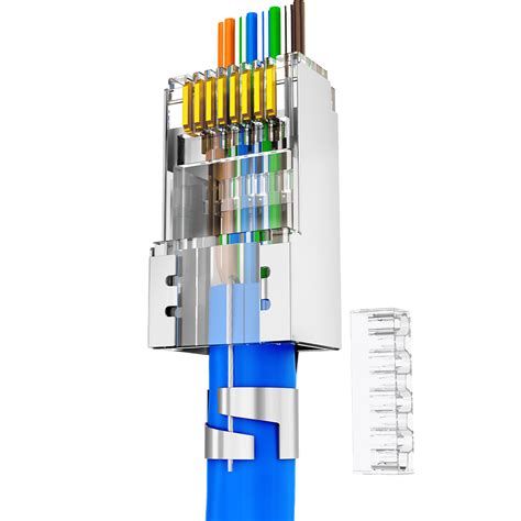 Ampcom Cat7 Pass Through Connector Cat6a 7 50u Gold Plated Pass Thru Shielded Stp 8p8c Rj45