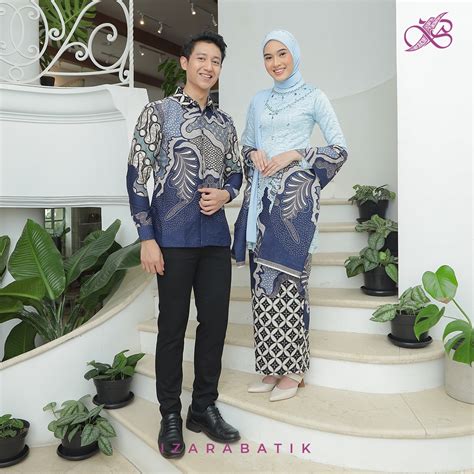 Jual Kebaya Sheira Ice Blue Setelan Baju Kebaya Batik Modern Couple