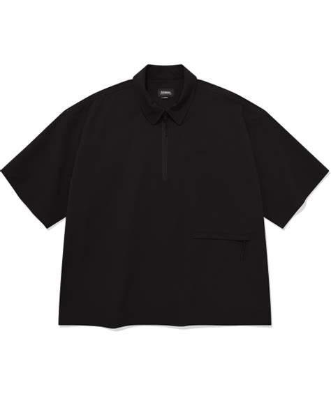 MUSINSA COVERNAT Seersucker Zip Up Collar T Shirt Black