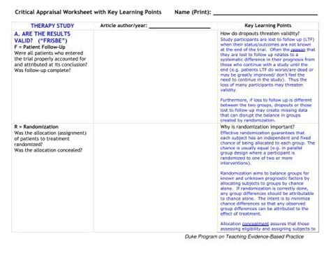 Critical Appraisal Worksheet For A Cohort Study Lsuhsc S