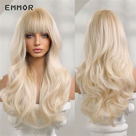 Emmor Synthetische Ombre Blonde Platin Per Cken Lange Gewellte Per Cke