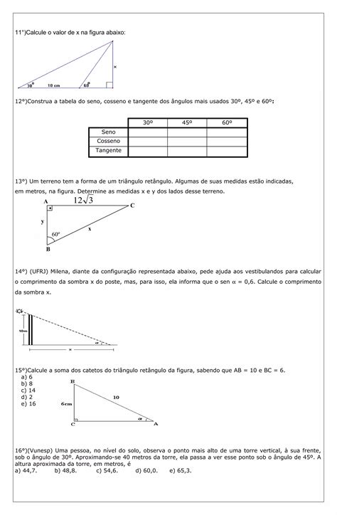 Atividades De Matemática 2° Ano Trigonometria No Triângulo Retângulo