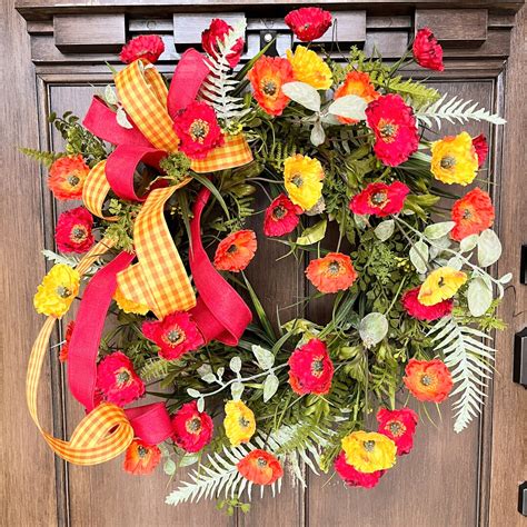 Summer Wreath Red Door Wreath For Front Door Decor Spring Poppy Wreath