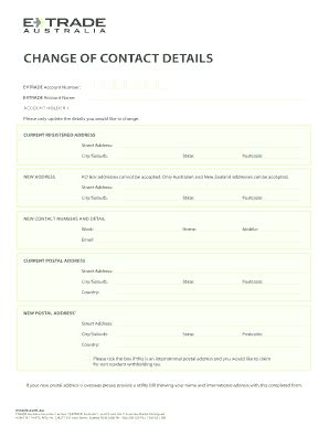 Fillable Online ANZ E TRADE Change Of Contact Details Form ANZ Wealth