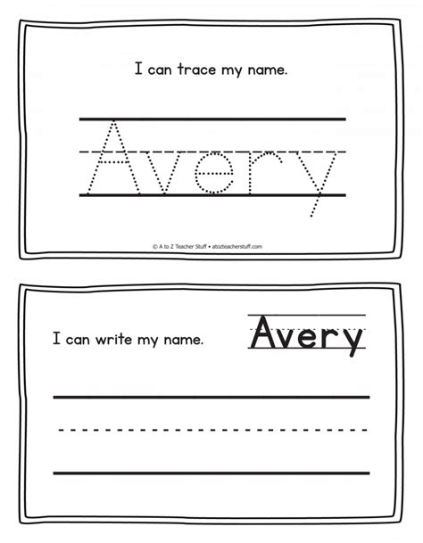 Avery Name Printables For Handwriting Practice A To Z Teacher Stuff