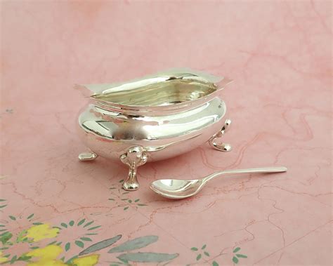 Antique Sterling Silver Open Salt Cellar With Sterling Silver Salt