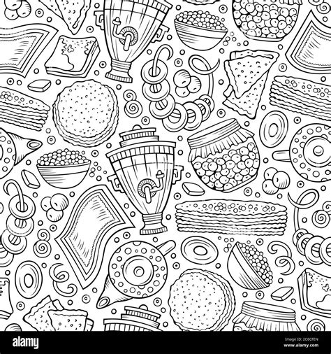 Cartoon Hand Drawn Russian Food Seamless Pattern Stock Vector Image