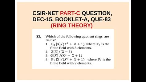 Csir Net Part C Question Dec Booklet A Que Ring Theory