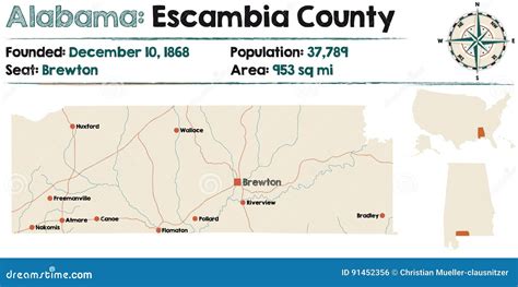 Alabama: Escambia County Map Vector Illustration | CartoonDealer.com ...