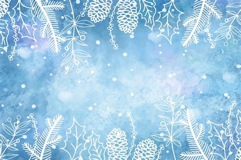 Fondo De Invierno Dibujado A Mano Vector Premium