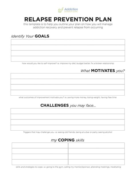 Relapse Prevention Worksheet Wordmint Worksheets Library